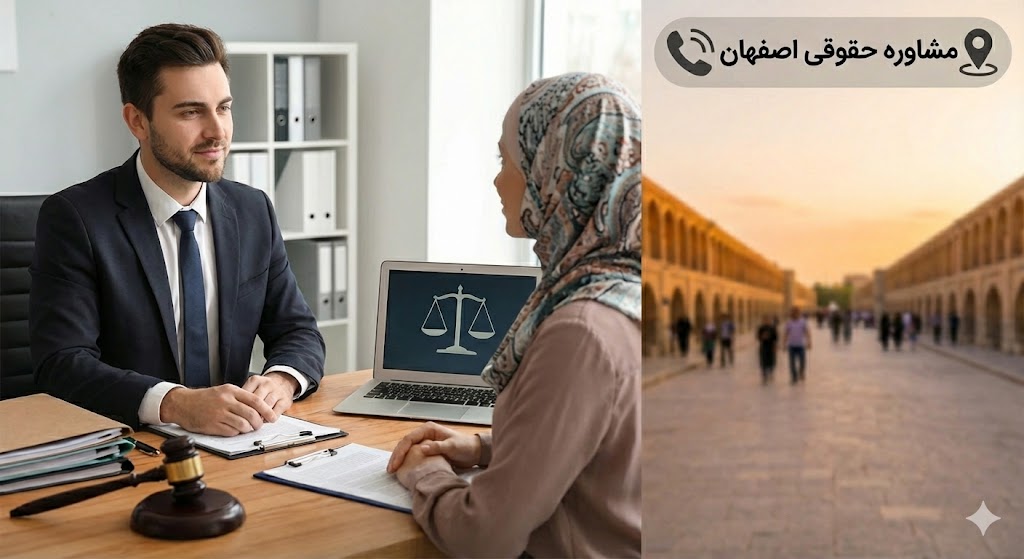 جلسه مشاوره حقوقی با وکیل و موکل خانم محجبه در دفتر وکالت اصفهان
