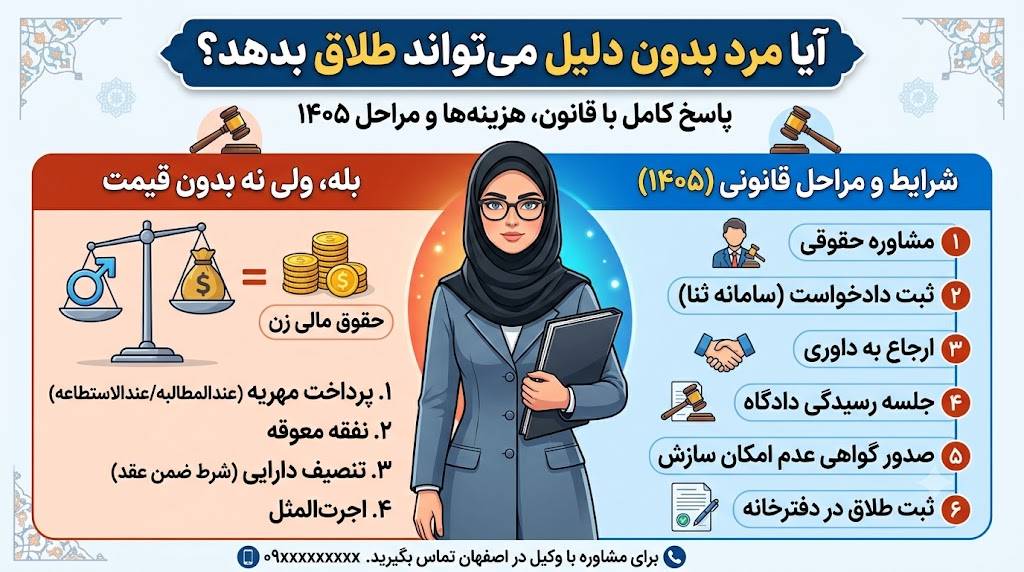 مراحل قانونی و دادخواست طلاق بدون دلیل از طرف مرد در دادگاه خانواده